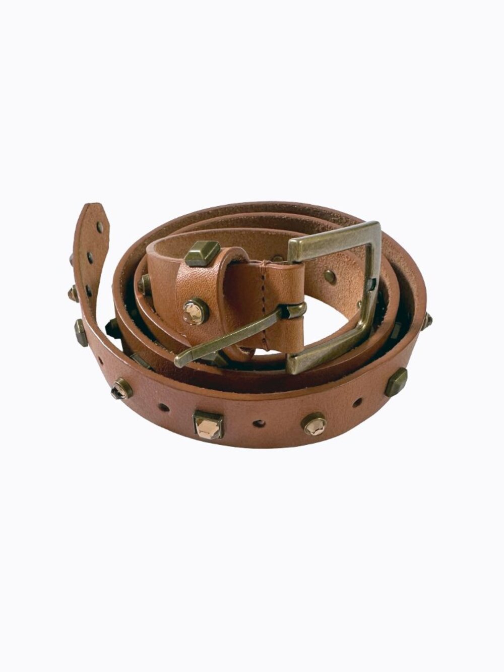 J.Crew Studded Crystal Leather Belt Brown M Western Cowgirl Whimsigoth Boho FA13 - Picture 6 of 9